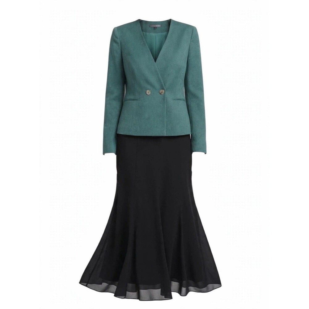 Preston & York 12 Teal Blazer Suit R&M Richards 12 Black Mermaid Skirt Set